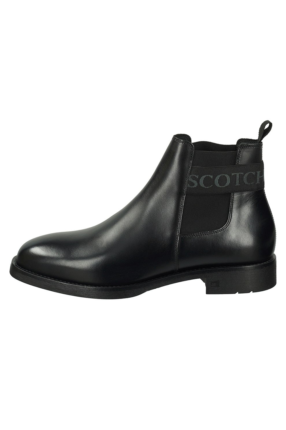 Scotch & Soda, Ghete Chelsea de piele cu logo, Negru