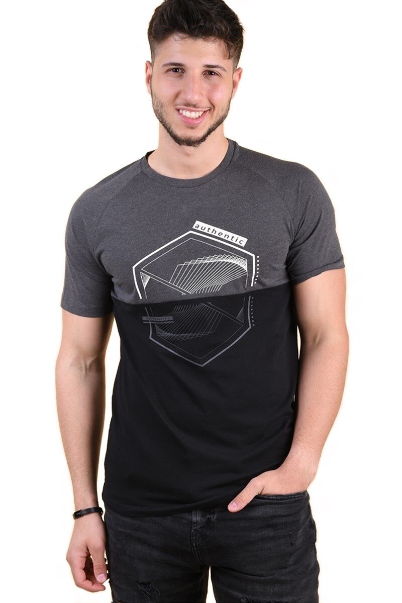 Tricou barbati Authentic, Negru cu Gri, Produkt, Marimea L 50 EU