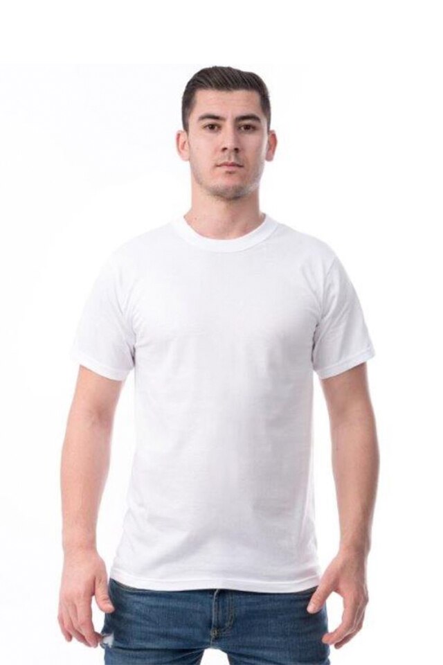 Tricou barbati bumbac, Pamuklu, uni, Alb