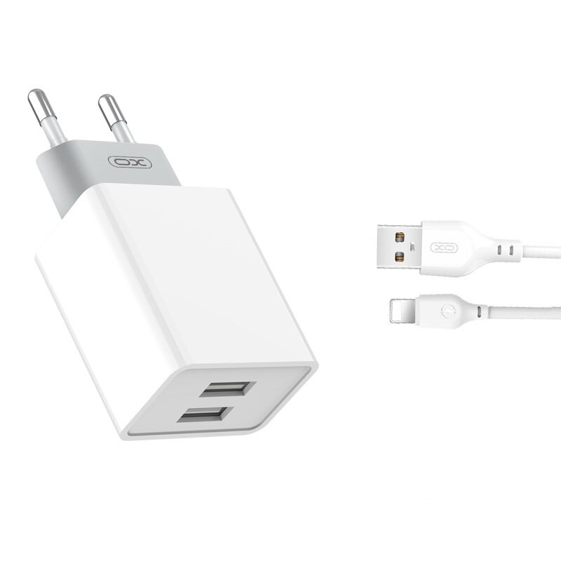 Incarcator retea USB cu cablu micro-USB, XO-L65, 2 X USB, 2.4A, Alb