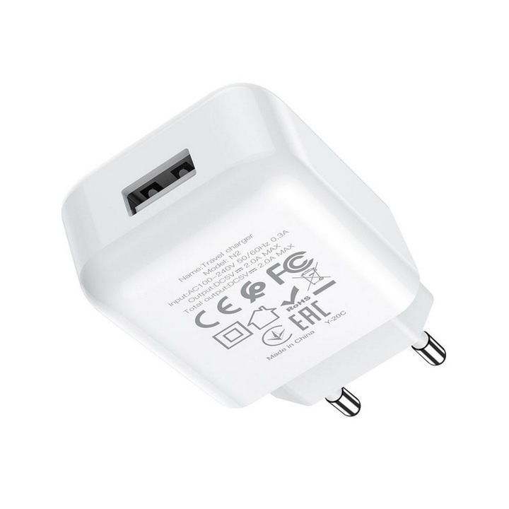 Мрежово зарядно устройство Hoco 1x Usb 2a, с кабел Type-c, бяло - 6160