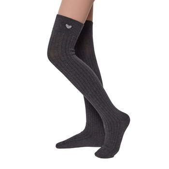Sosete peste genunchi cu model inima din lurex, Tip-Top 052, Gri inchis Sosete peste genunchi cu model inima din lurex, Tip-Top 052, Gri inchis