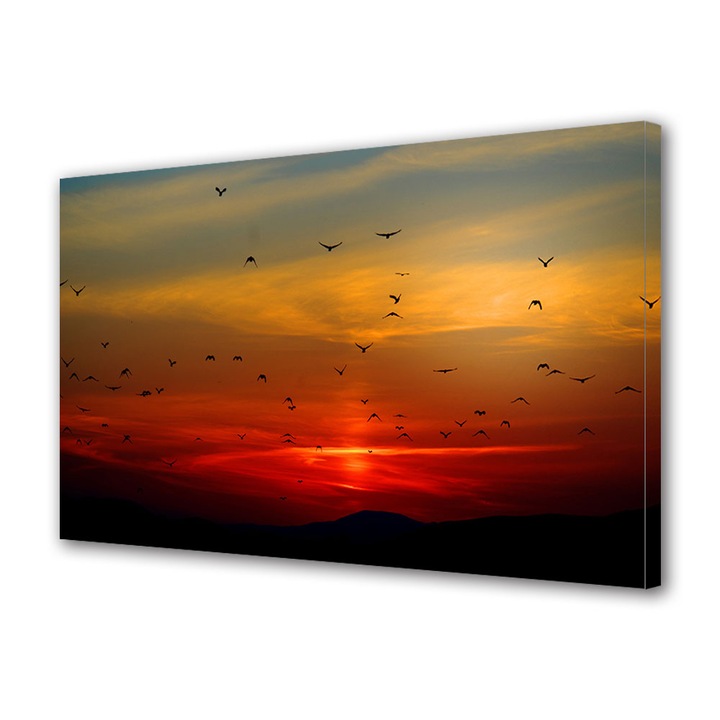 Tablou Canvas Premium, Art Star, Stol de pasari calatoare la rasarit, Animale, Panza pe cadru de lemn, Decoratiuni Moderne pentru Casa, 20 x 30 cm