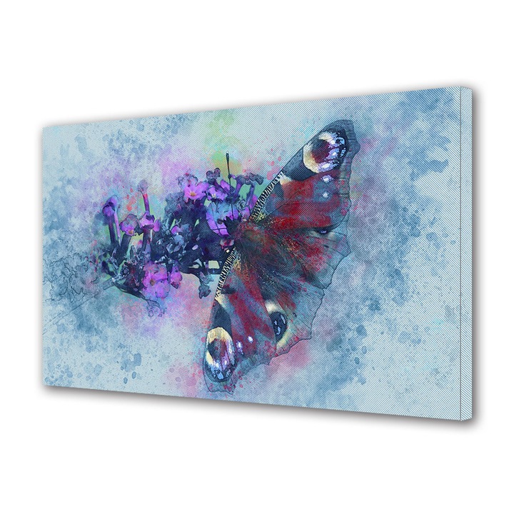 Tablou Canvas Led cu Intrerupator, Luminos in Intuneric, Premium, Art Star, Fluture pictat in nuante de albastru, Animale, Panza pe cadru de lemn, Decoratiuni Moderne pentru Casa, 30 x 45 cm