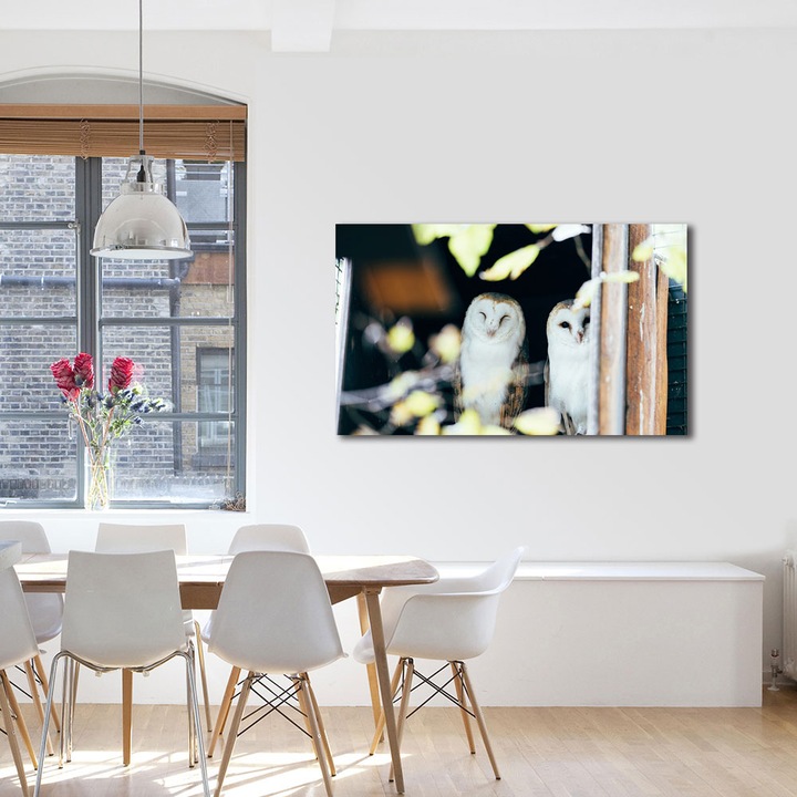 Tablou Canvas Led cu Intrerupator, Luminos in Intuneric, Premium, Art Star, Bufnite gemene, Animale, Panza pe cadru de lemn, Decoratiuni Moderne pentru Casa, 30 x 45 cm