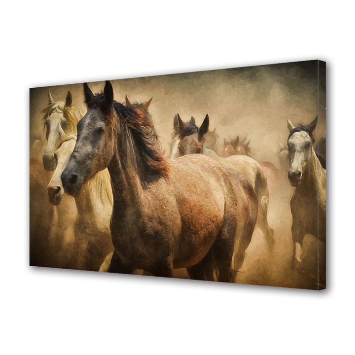 Tablou Canvas Premium, Art Star, Cai in nuante de maro, Animale, Panza pe cadru de lemn, Decoratiuni Moderne pentru Casa, 80 x 120 cm