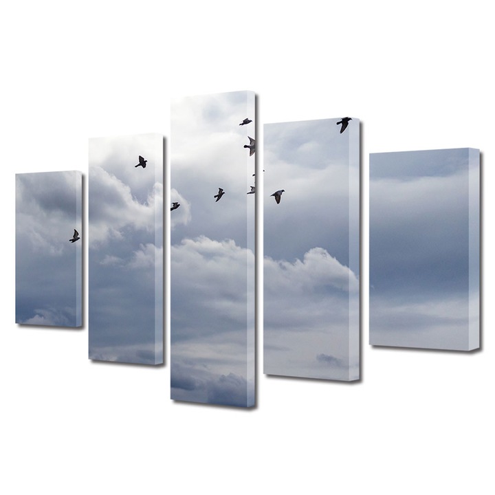 Set Tablouri Multicanvas 5 piese, Art Star, Stol de pasari calatoare, Animale, Panza pe cadru de lemn, Decoratiuni Moderne pentru Casa, 60 x 100 cm