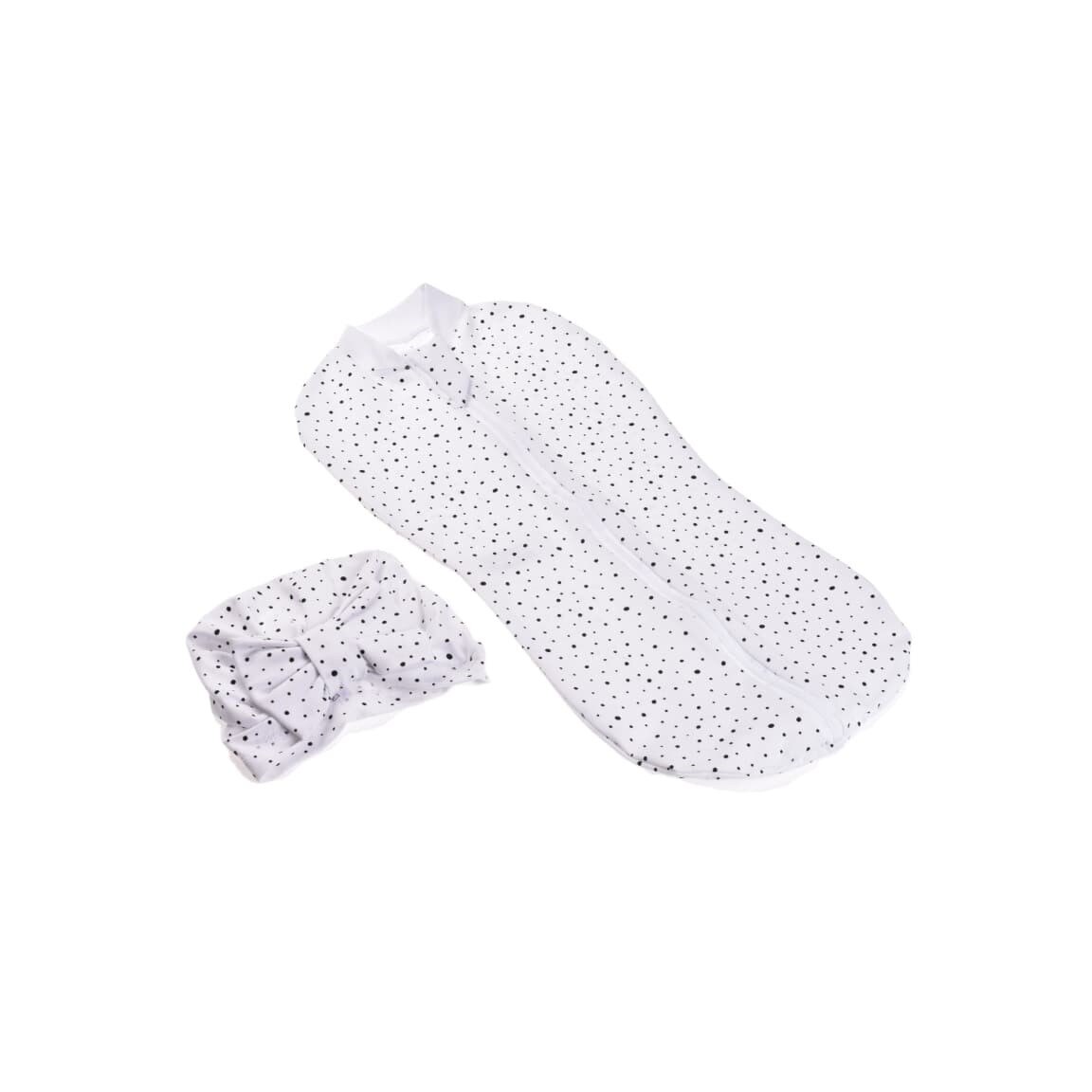 Set 2 piese sistem de infasat si turban bumbac alb cu buline negre