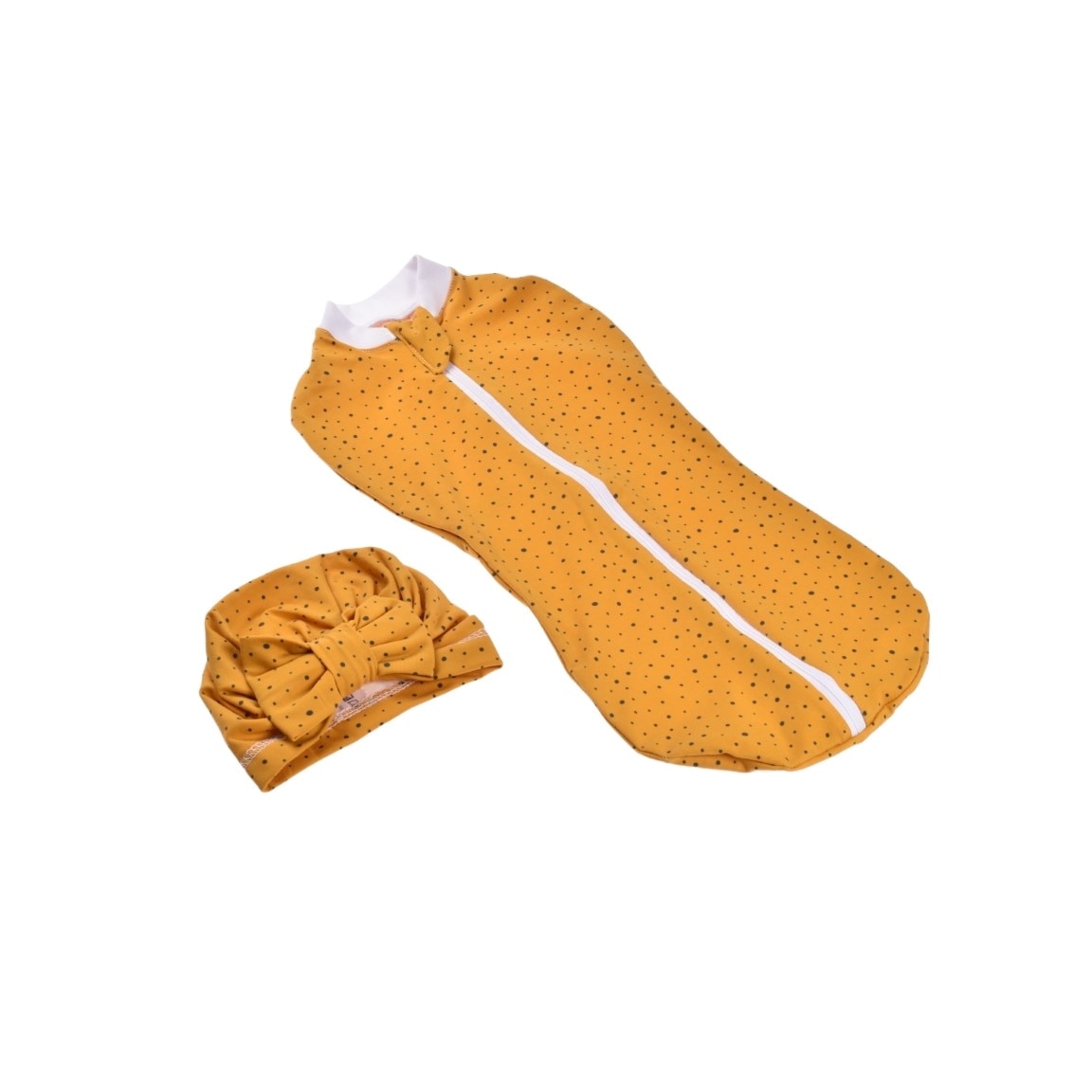 Set 2 piese sistem de infasat si turban bumbac galben cu buline negre