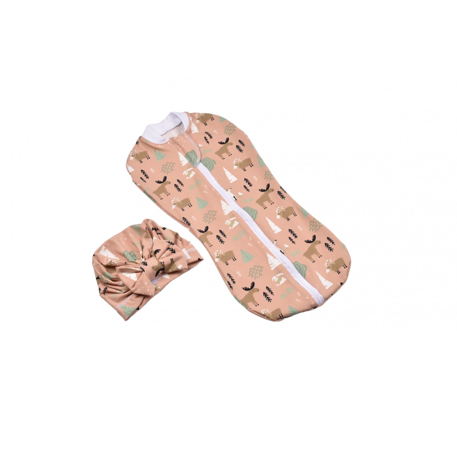 Set 2 piese sistem de infasat si turban bumbac model cerbi