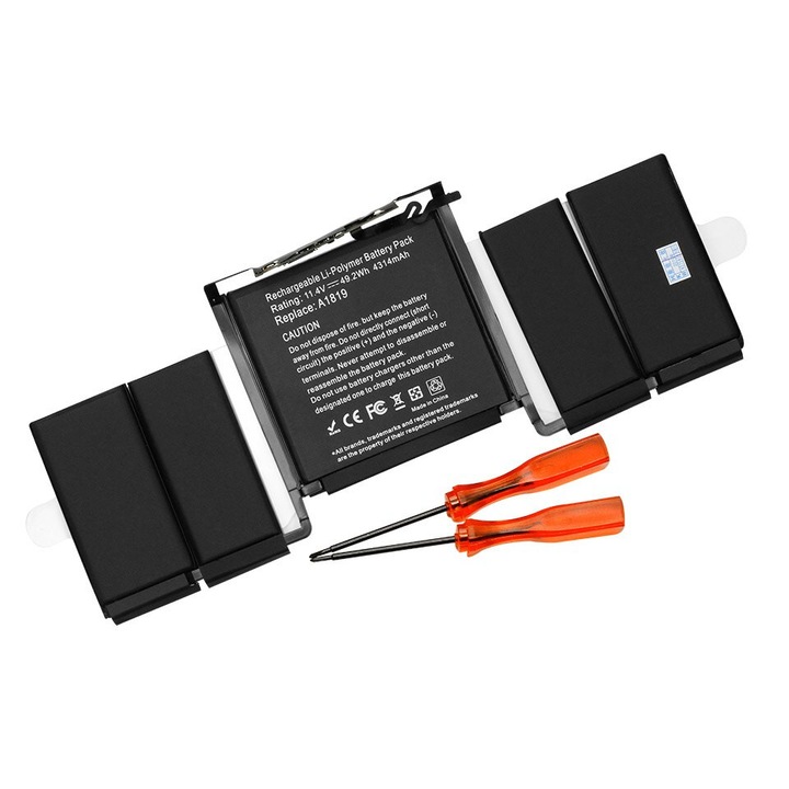 Akkumulátor Apple Macbook Pro Retina A1706 13 hüvelykes, 2017 közepén (Touch Bar) ( 2016. év vége / 2017 közepén) - A1819 / 49,2 Wh, 4314 mAh 11,4 V akkumulátor