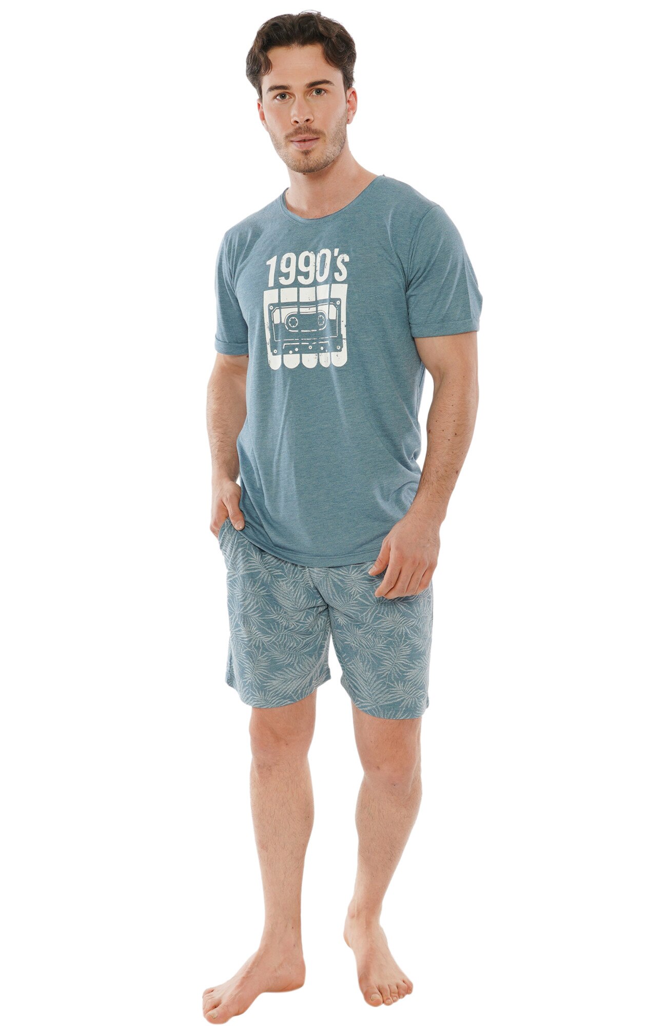 Pijama barbati Gazzaz by Vienetta, model Retro, albastru melange