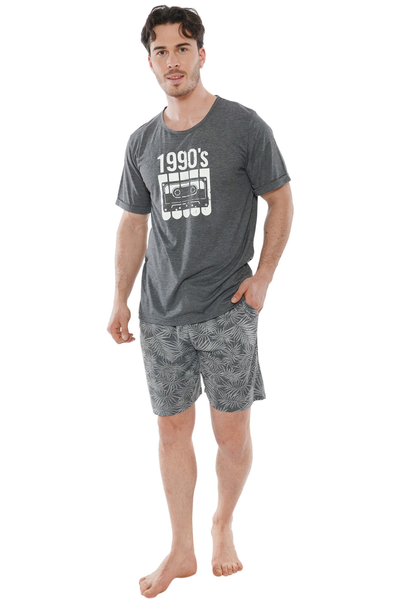 Pijama barbati Gazzaz by Vienetta, model Retro, gri inchis melange