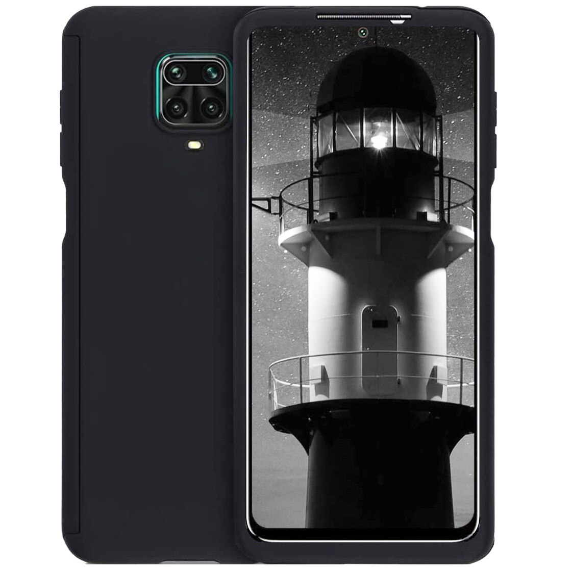 Husa Full Cover 360° (fata, spate, folie sticla) pentru Xiaomi Redmi Note 9 Pro, Negru