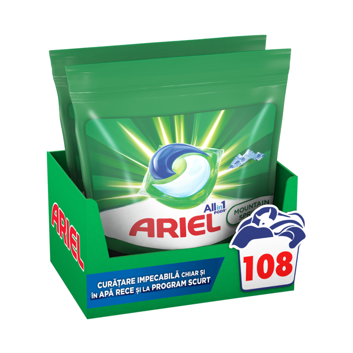 Detergent de rufe capsule Ariel All in One PODS Original, 2x54 buc, 108 spalari