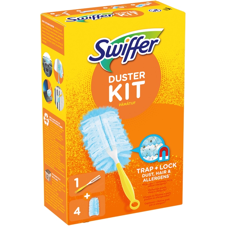 Четка за почистване на прах Swiffer Duster Kit Trap & Lock, 1 къса дръжка + 4 резерви