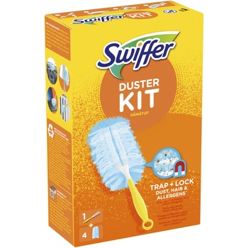 Pamatuf pentru curatarea prafului Swiffer Duster Kit Trap & Lock, 1 Maner scurt + 4 Rezerve Pamatuf pentru curatarea prafului Swiffer Duster Kit Trap & Lock, 1 Maner scurt + 4 Rezerve
