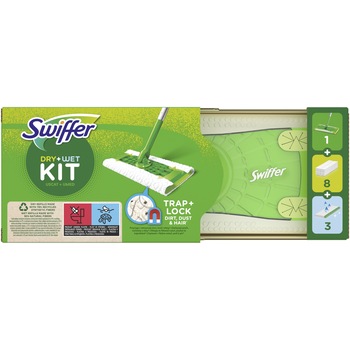 Trusa de baza cu Mop Uscat/Umed Swiffer Trap & Lock 1 Mop, 8 Rezerve lavete uscate + 3 Rezerve lavete umede Trusa de baza cu Mop Uscat/Umed Swiffer Trap & Lock 1 Mop, 8 Rezerve lavete uscate + 3 Rezerve lavete umede