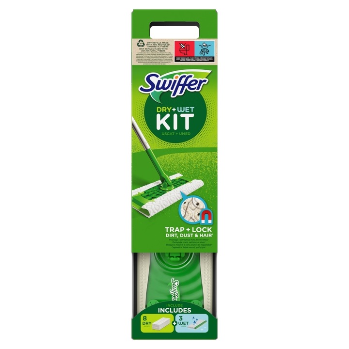 Swiffer Sweeper Kezdőkészlet: 1 db Felmosó, 8 db Száraz És 3 db Nedves Felmosókendő Utántöltő