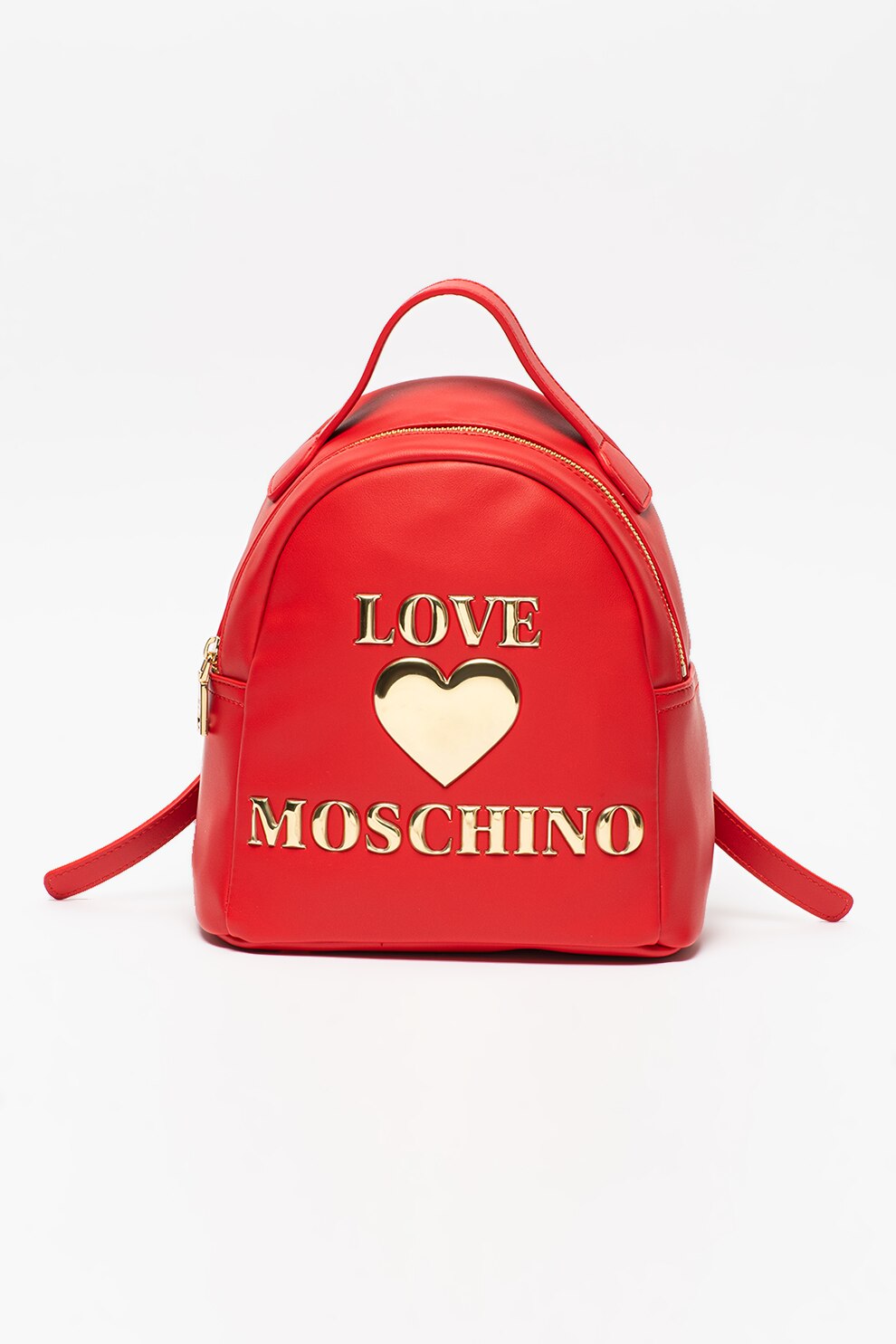 Love Moschino, Rucsac din piele ecologica cu logo metalic, Rosu/Auriu