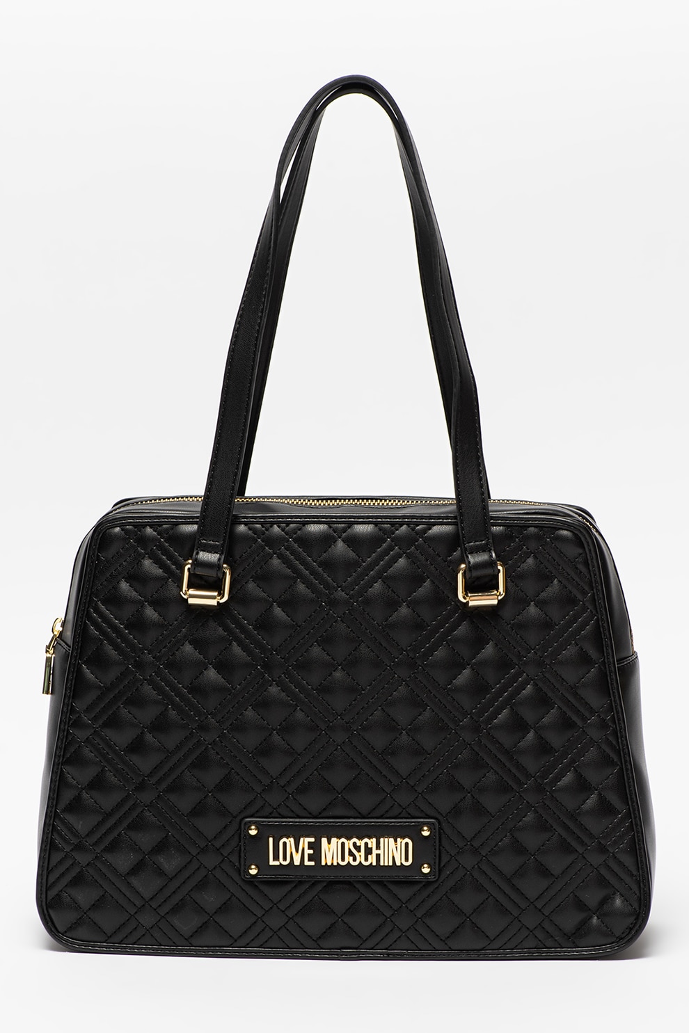 Love Moschino, Geanta matlasata din piele ecologica cu bareta de umar, Negru/Print