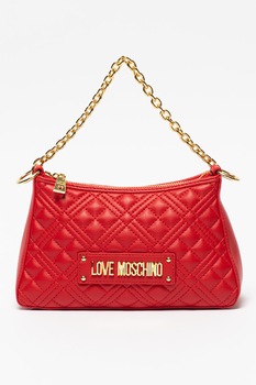Love Moschino, Geanta matlasata cu bareta din lant, Rosu/Auriu Love Moschino, Geanta matlasata cu bareta din lant, Rosu/Auriu