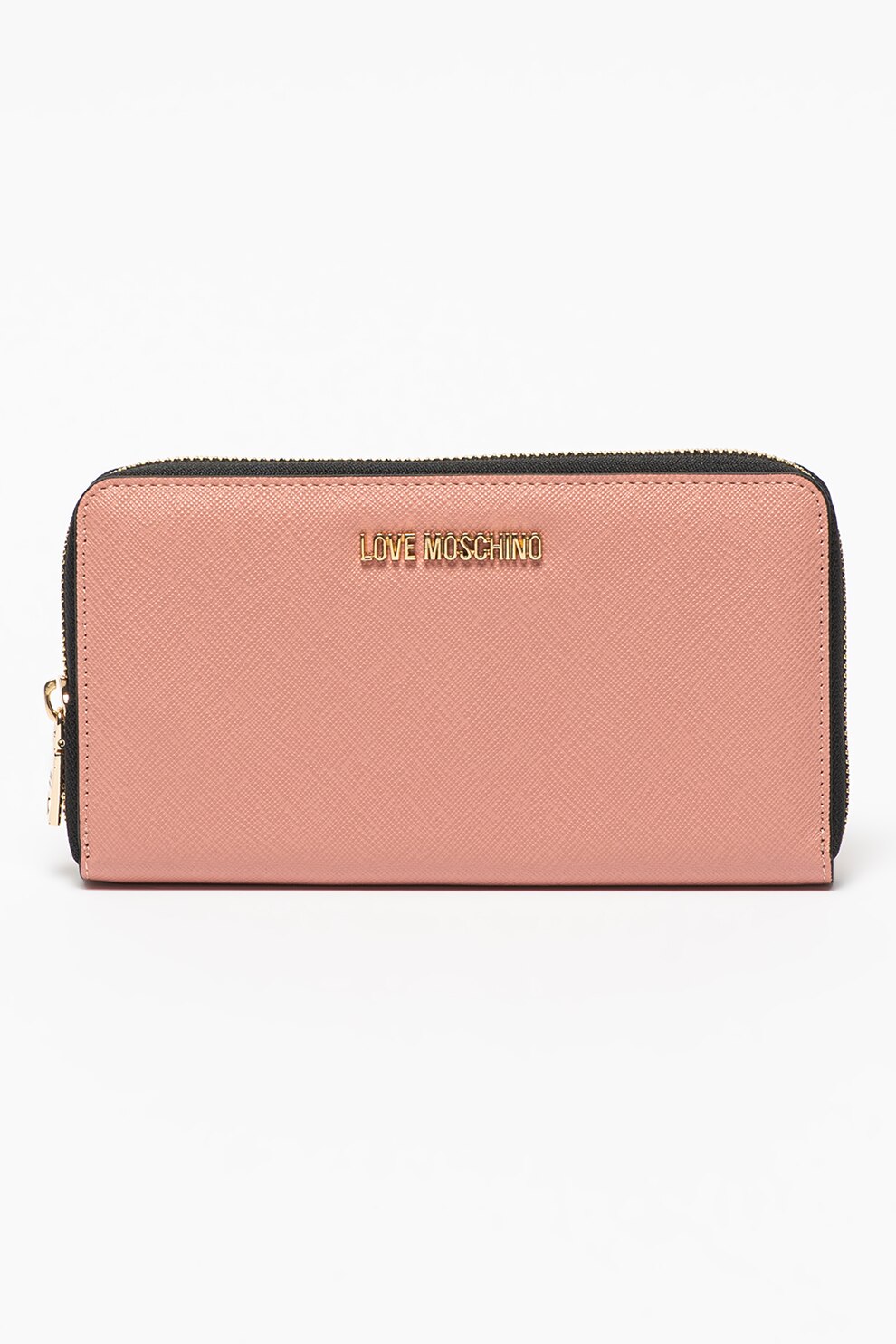 Love Moschino, Portofel din piele ecologica cu fermoar si logo, Roz prafuit