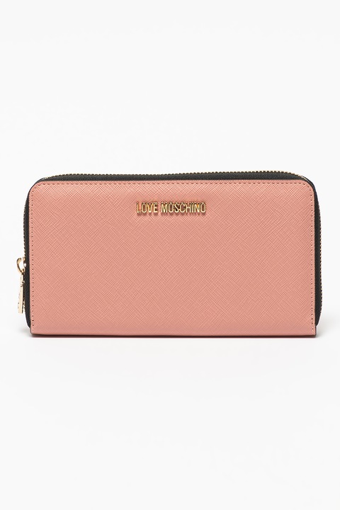 Love Moschino, Портмоне от еко кожа с цип и лого, Бледорозов