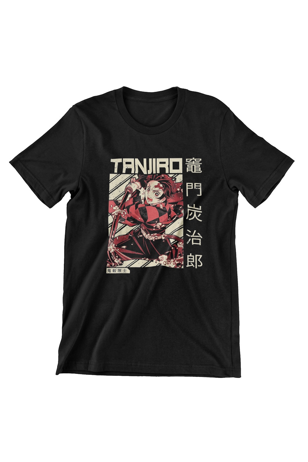 Tricou Barbati Demon Slayer, Tanjiro retro, negru, Negru