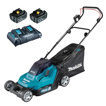 Masina de tuns iarba Makita, cu 2 acumulatori LXT, 18V, 5Ah, latime de taiere 43 cm Masina de tuns iarba Makita, cu 2 acumulatori LXT, 18V, 5Ah, latime de taiere 43 cm