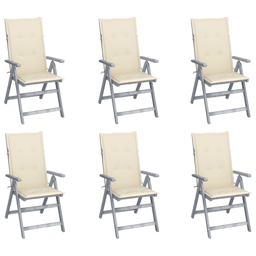 Set de 6 scaune de gradina, vidaXL, Lemn de acacia, 57 x 69 x 111 cm, Gri/Crem