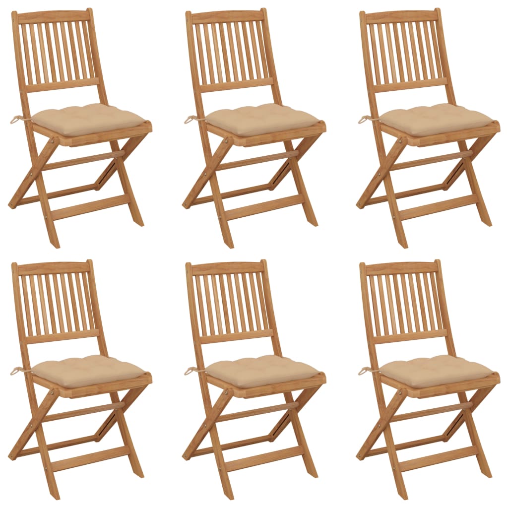 Set Scaune gradina pliabile cu perne, 6 buc maro/Bej, lemn masiv de acacia 3075012