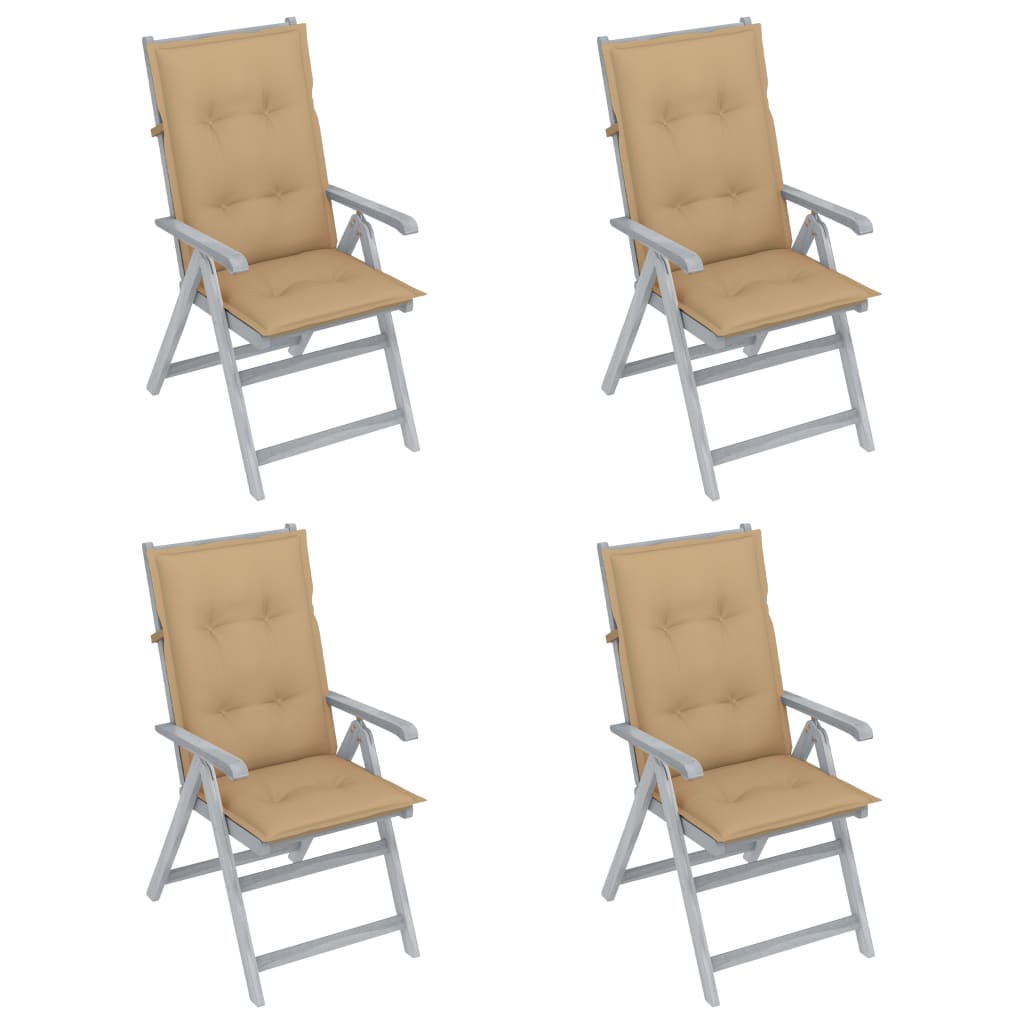 Set de 4 scaune de gradina, vidaXL, Lemn de acacia, 57 x 69 x 111 cm, Gri/Maro cappuccino