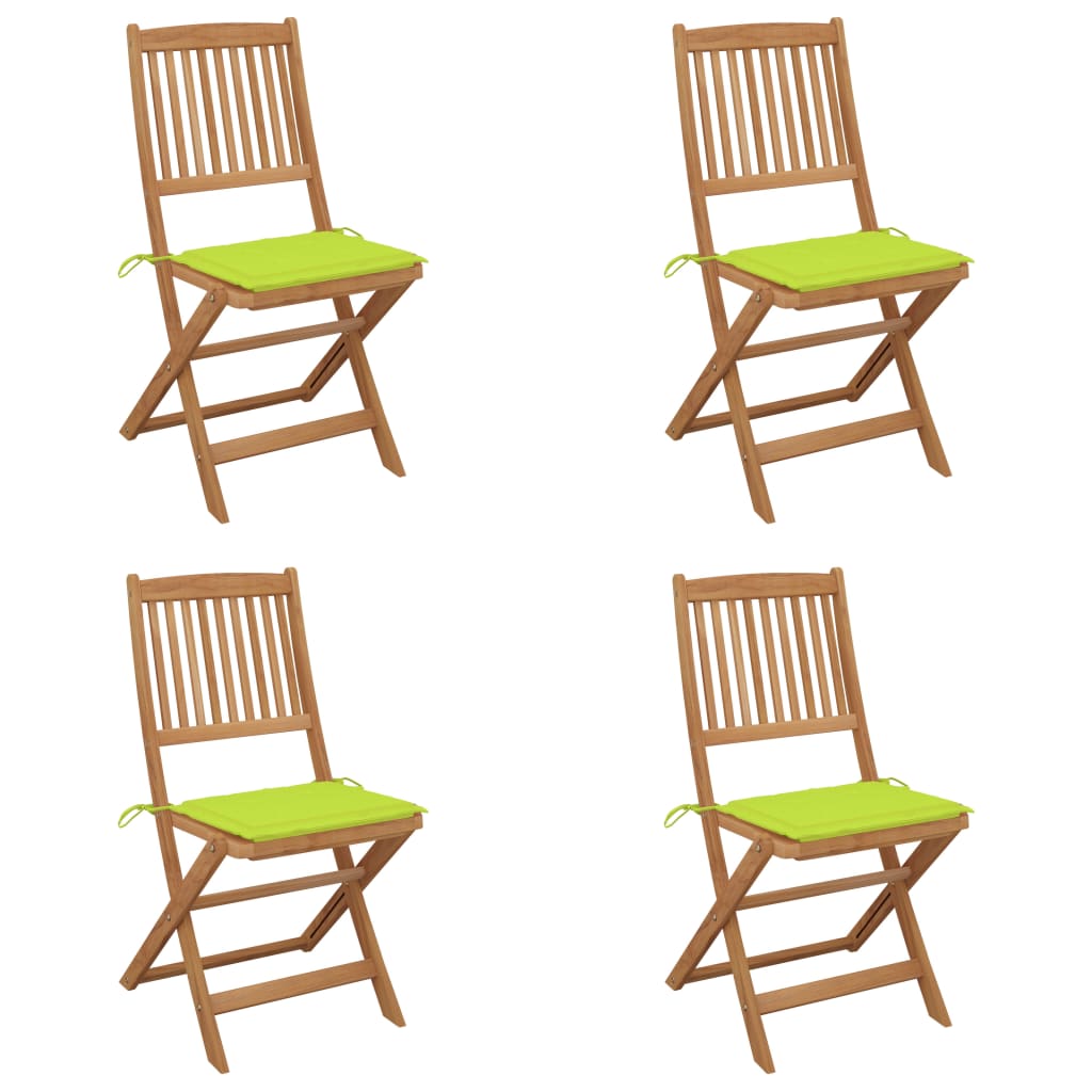 Set de 4 scaune pliabile de gradina, vidaXL, Lemn de acacia, 48,5 x 57 x 91 cm, 4 cm, Maro/Verde aprins
