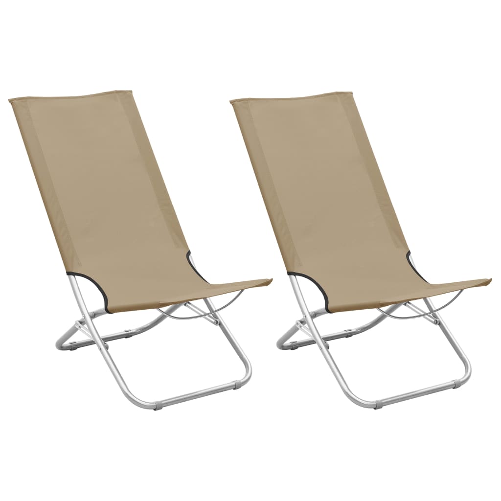 Set de 2 scaune de plaja, vidaXL, Tesatura Oxford-otel, 48 x 48 x 84 cm, Gri taupe