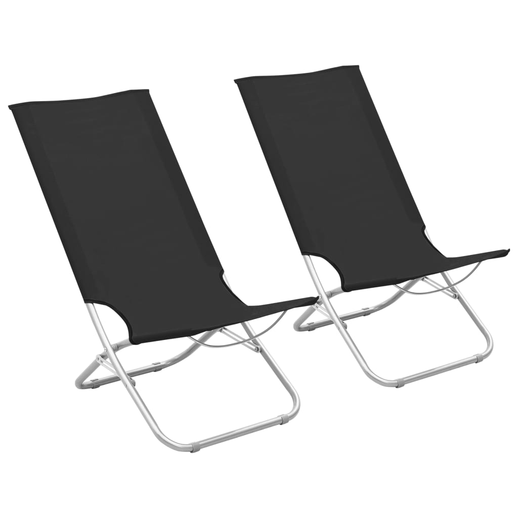 Set de 2 scaune de plaja, vidaXL, Tesatura Oxford-otel, 48 x 48 x 84 cm, Negru