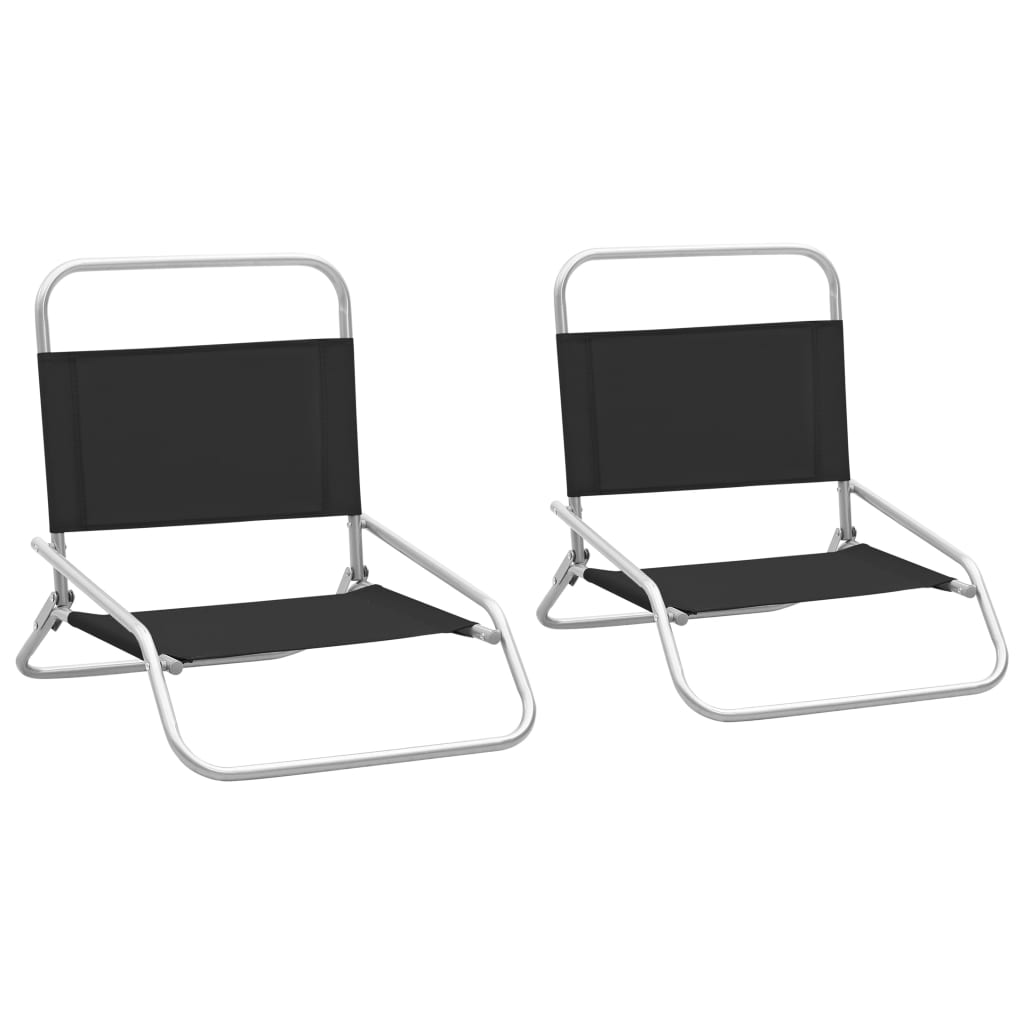 Set de 2 scaune de plaja, vidaXL, Tesatura Oxford-otel, 51 x 61 x 58 cm, Negru