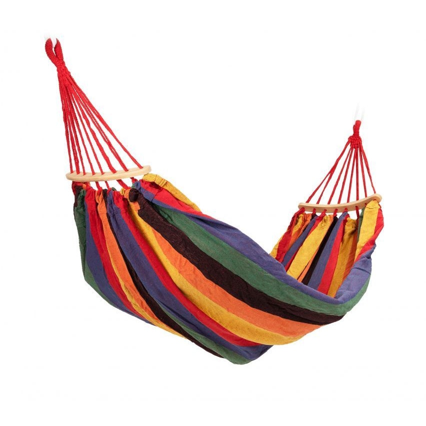 Hamac de gradina, multicolor, 185 x 150 cm, bumbac, cu franghii, husa depozitare inclusa