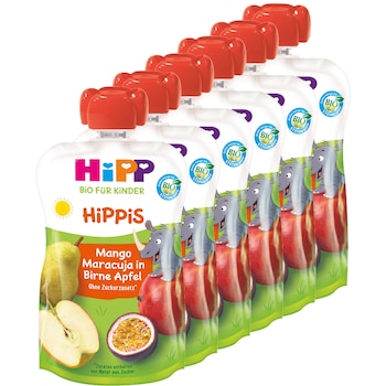Pachet Piure de fructe Hippis BIO, para, mar, mango si fructul pasiunii Hipp, 6x100g, de la 1 an Pachet Piure de fructe Hippis BIO, para, mar, mango si fructul pasiunii Hipp, 6x100g, de la 1 an