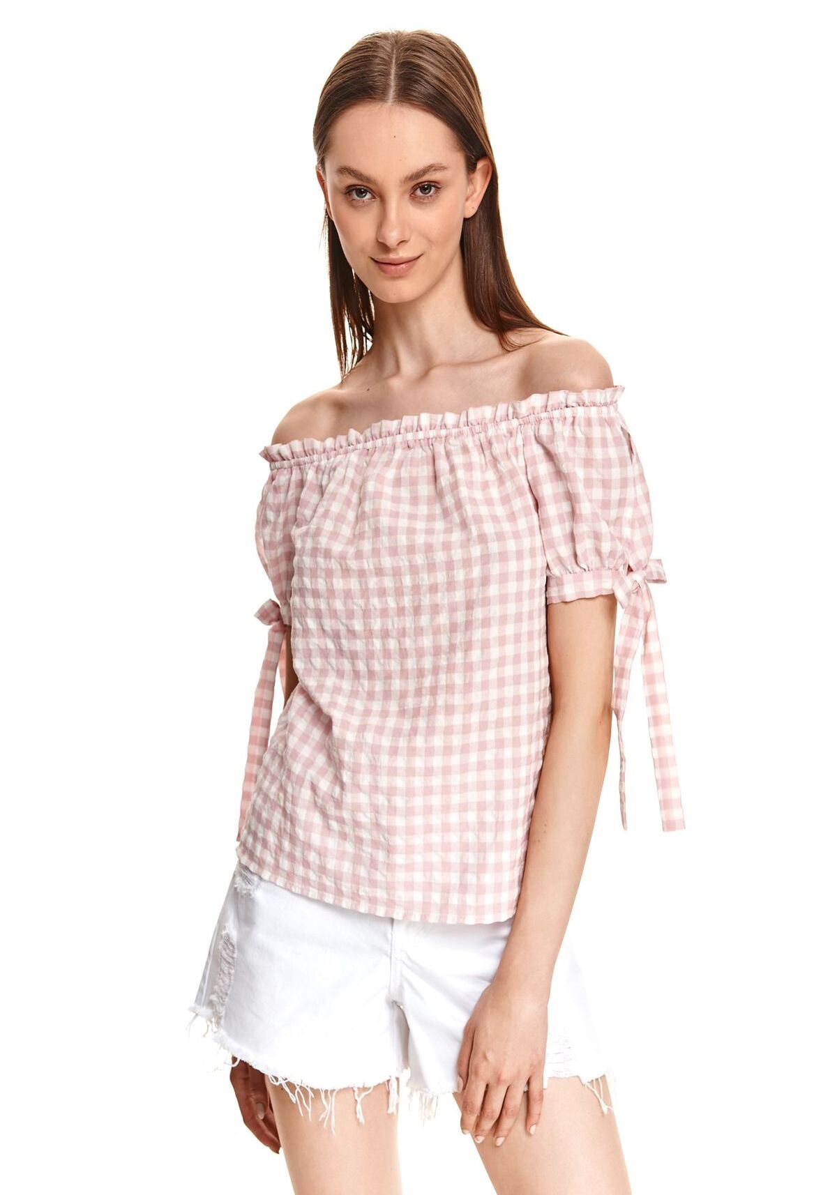 Bluza dama cu maneci scurte, TOP SECRET, SBK2732, Roz deschis