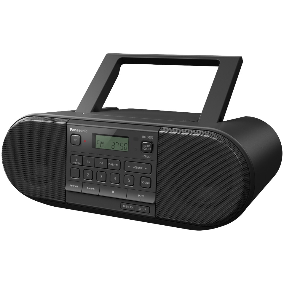 Panasonic RX-D552E-K hordozható rádió, 20 W, Bluetooth, CD, USB, DAB, FM  tuner, fekete