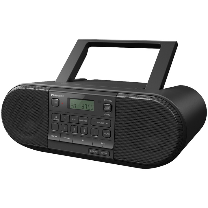 Radio portabil Panasonic RX-D552E-K, 20W, Bluetooth, CD, USB, DAB, Tuner FM, Negru