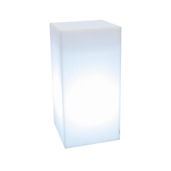 Ghiveci decorativ iluminat din polietilena, alb, lumina LED, design modern, rezistenta la diferentele de temperatura si razele UV, adancime 25 cm, 70 x 35 x 35 cm