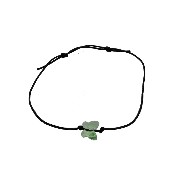 Bratara cu snur maro, cu fluturas de la Swarovski, verde