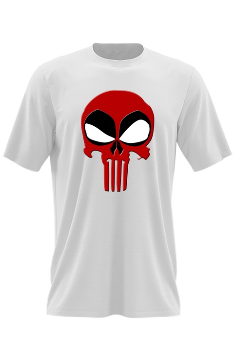 Tricou barbati Deadpool Punisher Reaper Skull, alb, marime XL
