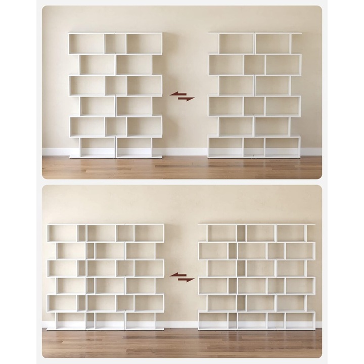 Biblioteca, raft cu 6 unitati de depozitare, pentru living, din lemn, 24x190x70cm, alb