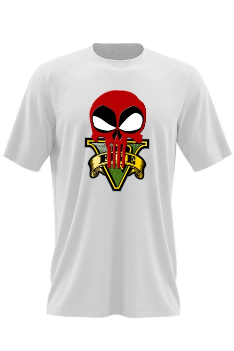 Tricou barbati Deadpool Reaper GTA Horror Punisher, alb, marime 3XL