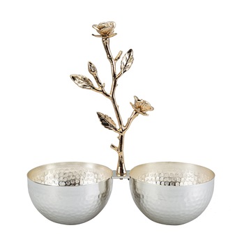 Bol dublu pentru aperitive Karaca, 15 x 24 x 10 cm, Metal, Argintiu Bol dublu pentru aperitive Karaca, 15 x 24 x 10 cm, Metal, Argintiu
