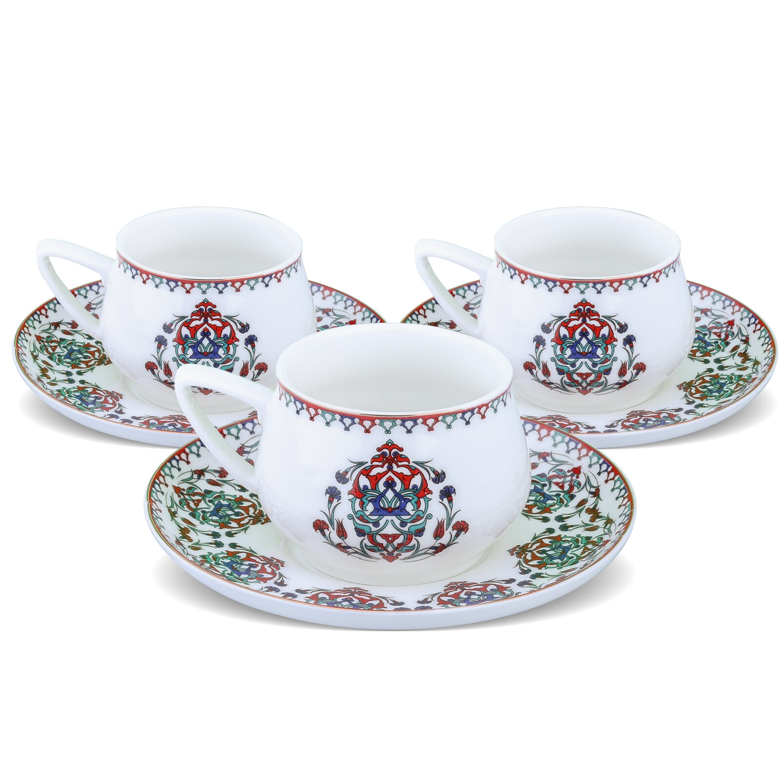 Set 6 cesti de cafea Karaca, Nakkash, Portelan, Alb/Multicolor, 85 ml
