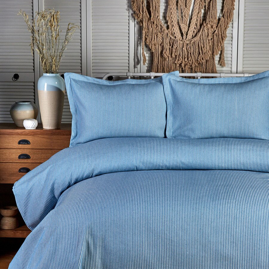 Cuvertura de pat pentru 2 persoane Karaca Home, Bumbac/Poliester, 3 piese, 230 cm x 240 cm, Turcoaz